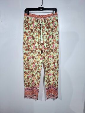 Paparazzi Lightweight Colorful Wide Leg Pants Sz L Drawstring Boho Hippie Summer